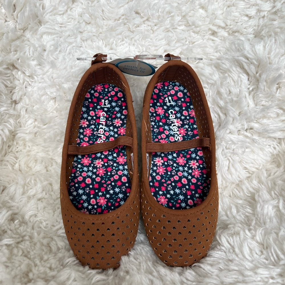 NWT Carters brown perforated ballet shoes, size 11